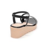 giày sandal nữ đế xuồng pu siêu nhẹ cao 5cm Hanatabi quai chéo hậu thun (35-40) mã HNSD5F938