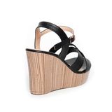 giày sandal nữ đế xuồng PU siêu nhẹ cao 9cm Hanatabi quai chéo hậu c (35-39) mã HNSDX9F988