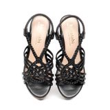 giày sandal nữ đế xuồng PU siêu nhẹ cao 9cm Hanatabi quai đan hậu thun (35-39) mã HNSDX9F1113