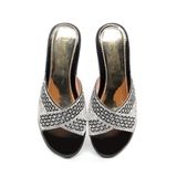 dép nữ đế PU đen siêu nhẹ cao 5cm Hanatabi quai ngang đính đá bigsize (35-42) mã HNDE5F1110