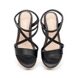 giày sandal nữ đế xuồng pu siêu nhẹ cao 5cm Hanatabi quai chéo hậu thun (35-40) mã HNSD5F937