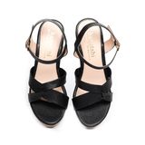 giày sandal nữ đế xuồng PU siêu nhẹ cao 9cm Hanatabi quai chéo hậu c (35-39) mã HNSDX9F988