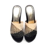 dép nữ đế PU đen siêu nhẹ cao 5cm Hanatabi quai lưới bigsize (35-42) mã HNDE5F1103