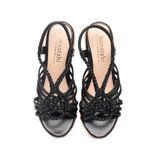 Giày sandal nữ đế xuồng PU siêu nhẹ cao 9cm Hanatabi quai đan hậu thun (35-39) mã HNSDX9F1166