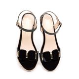 giày sandal nữ đế xuồng Pu siêu nhẹ cao 7cm Hanatabi quai ngang hậu c (35-39) mã HNSDX7F990