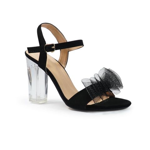 Sandal nữ quai nơ lưới gót mica cao 9cm hậu c mã HNSD9F497 ( Size 35 -> 39)