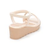 giày sandal nữ đế xuồng pu siêu nhẹ cao 5cm Hanatabi quai chéo hậu thun (35-40) mã HNSD5F937