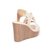 giày sandal nữ đế xuồng PU siêu nhẹ cao 9cm Hanatabi quai đan hậu thun (35-39) mã HNSDX9F1070
