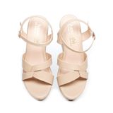 giày sandal nữ đế xuồng PU siêu nhẹ cao 9cm Hanatabi quai chéo hậu c (35-39) mã HNSDX9F988
