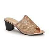 Dép nữ Hanatabi quai kim tuyến phối lưới xoàn gót cao 5cm mã HNDE5F750 (Size 36 -> 40)
