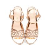 Giày Sandal Nữ Đế PU Kem Siêu Nhẹ Cao Gót 5cm Hanatabi Quai Lưới Đính Đá Hậu C Bigisze (35-42) Mã HNSDG5F1074