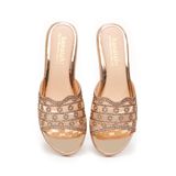 dép nữ đế PU kem siêu nhẹ cao 5cm Hanatabi quai lưới đính đá bigsize (35-42) mã HNDE5F923