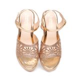 giày sandal nữ đế PU kem siêu nhẹ cao gót 9cm Hanatabi quai lưới đính đá hậu c (36-40) mã HNSDG9F1072