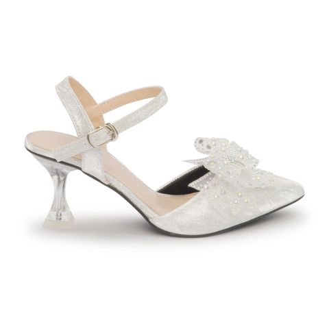 Sandal bít mũi có nơ kim tuyến hậu gài gót mika cao 7m mã HNBBHG7F778 (Size 35 ->39)