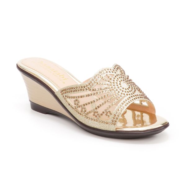 Dép nữ đế xuồng PU siêu nhẹ cao 7cm Hanatabi quai lưới đính đá (35-39) mã HNDEL7F941