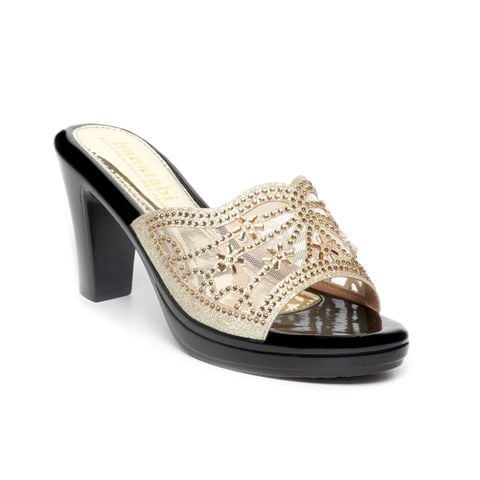 dép nữ đế PU đen siêu nhẹ cao 9cm Hanatabi quai lưới đính đá bigsize (36-40) mã HNDE9F1048