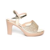 giày sandal nữ đế PU kem siêu nhẹ cao gót 9cm Hanatabi quai lưới đính đá hậu c (36-40) mã HNSDG9F1071