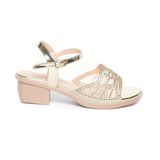 Giày Sandal Nữ Đế PU Kem Siêu Nhẹ Cao Gót 5cm Hanatabi Quai Lưới Đính Đá Hậu C Bigisze (35-42) Mã HNSDG5F1074