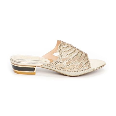Dép nữ cao gót viền đồng 3cm Hanatabi quai lưới đính đá đế TA cao cấp bigsize (35-41) mã HNDE3F139