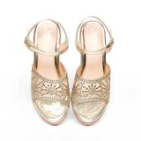 giày sandal nữ đế PU kem siêu nhẹ cao gót 9cm Hanatabi quai lưới đính đá hậu c (36-40) mã HNSDG9F1072