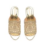 Dép nữ Hanatabi quai kim tuyến phối lưới xoàn gót cao 5cm mã HNDE5F750 (Size 36 -> 40)
