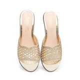 Dép nữ đế xuồng PU siêu nhẹ cao 7cm Hanatabi quai lưới đính đá (35-39) mã HNDEL7F945