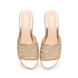 dép nữ đế PU kem siêu nhẹ cao 5cm Hanatabi quai lưới đính đá bigsize (35-42) mã HNDE5F925
