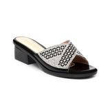 dép nữ đế PU đen siêu nhẹ cao 5cm Hanatabi quai ngang đính đá bigsize (35-42) mã HNDE5F1110