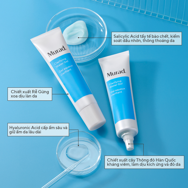 ACNE - Kem dưỡng ẩm dạng gel mỏng nhẹ cho da dầu mụn Murad Clarifying Water Gel 60ml