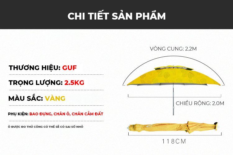  Ô/Dù Che Nắng GUF Vàng Kim D1 2.2M 
