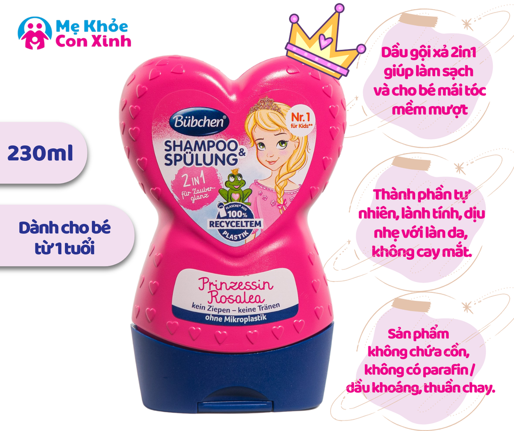 [ƯU ĐÃI] Dầu gội xả Bubchen Shampoo & Spulung Prinzessin Rosalea 2in1 230ml