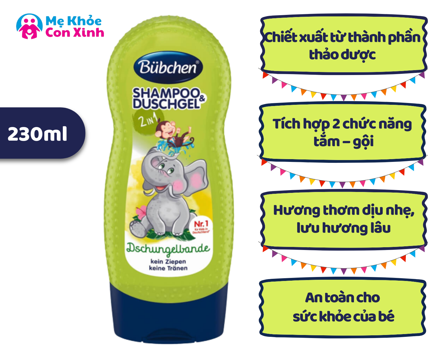 Sữa Tắm Gội Nhiệt Đới Bubchen Kids Shampoo & Duschgel 230ml Mẹ Khỏe Con