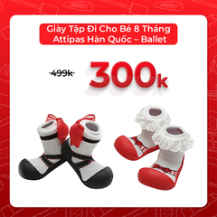 Giày Tập Đi Cho Bé 8 Tháng Attipas Hàn Quốc – Ballet - Đỏ (XL)-AB01XL