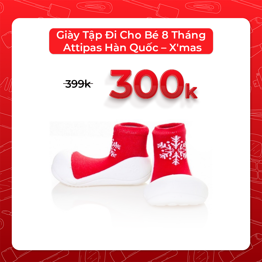 Giày Tập Đi Cho Bé 8 Tháng Attipas Hàn Quốc – X'mas - Snow (XL)-AX03XL