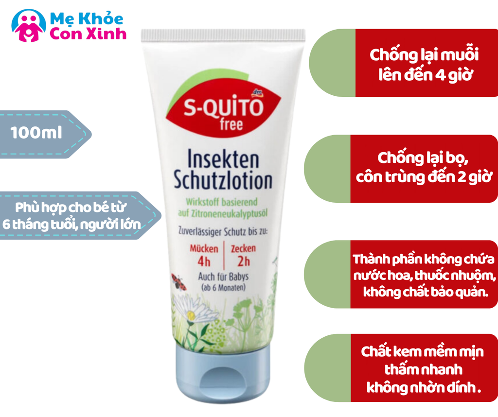 Kem Chống Muỗi Và Côn Trùng Cắn Cho Bé S-Quito Free Insekten Schutzlotion 100ml