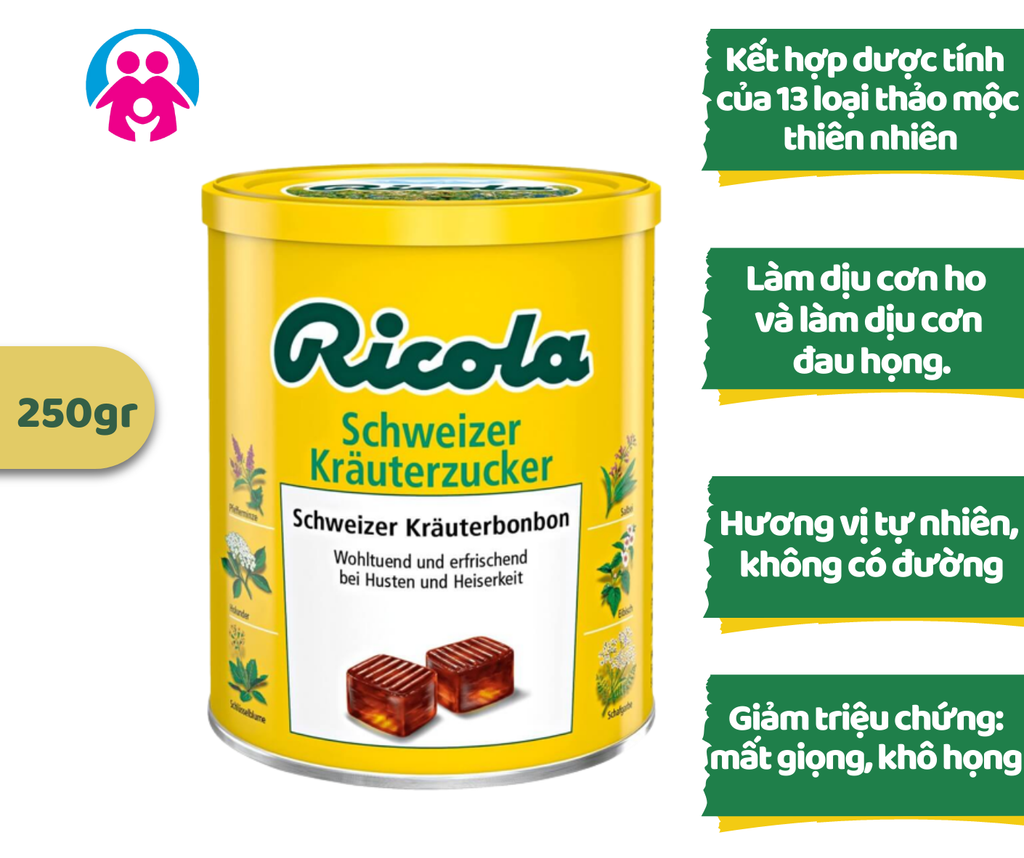 Kẹo Ngậm Thảo Dược Giảm Ho Khàn Giọng Ricola, 250g