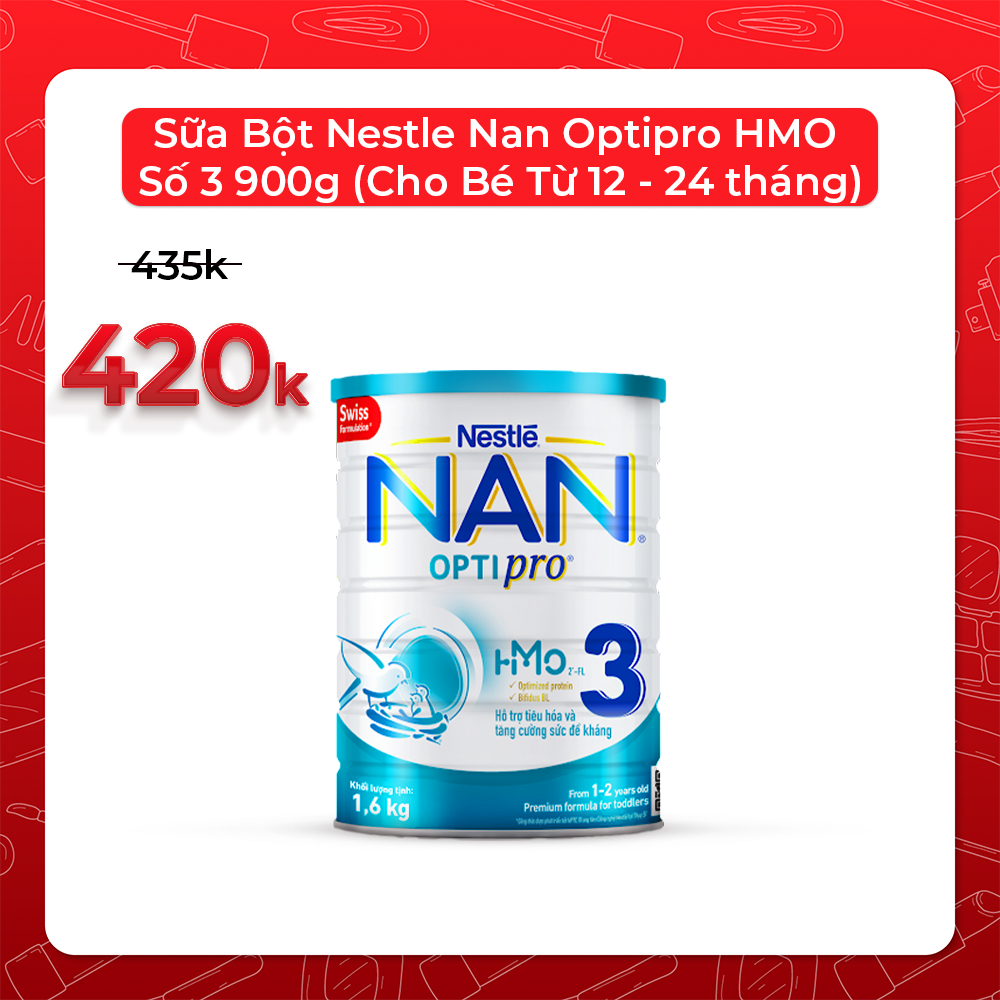 Sữa Bột Nestle Nan Optipro HMO số 900g (Cho Bé Từ 12 24 tháng