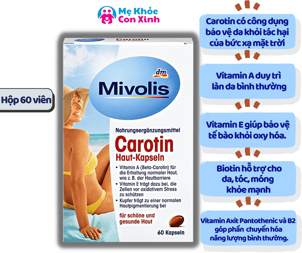 Viên Uống Chống Nắng Mivolis Carotin 60 Viên