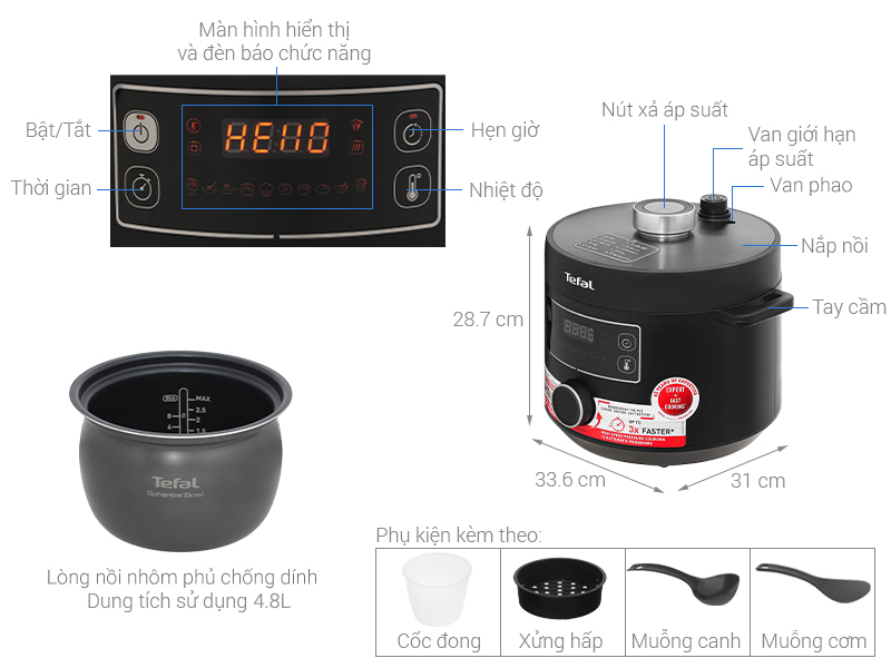 Nồi áp suất điện đa năng Tefal Turbo Cuisine CY754830 5L