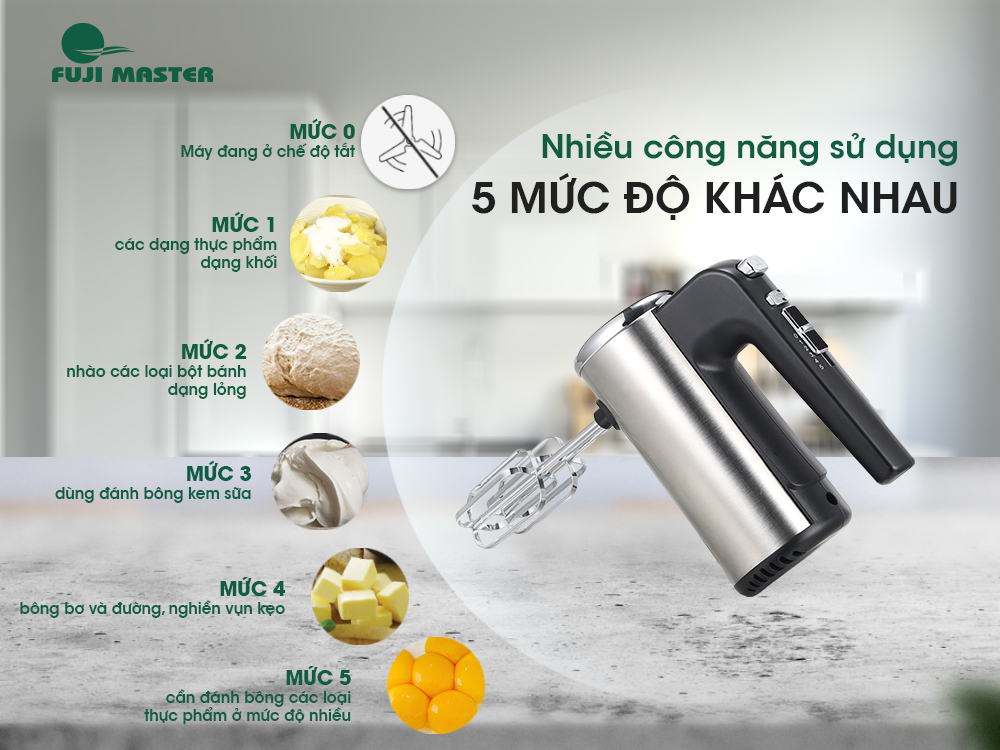 Máy Đánh Trứng Inox Cầm Tay Mini Fuji Master FJM-1122