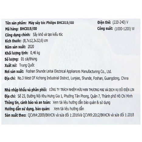 Máy sấy tóc Philips BHC015/00