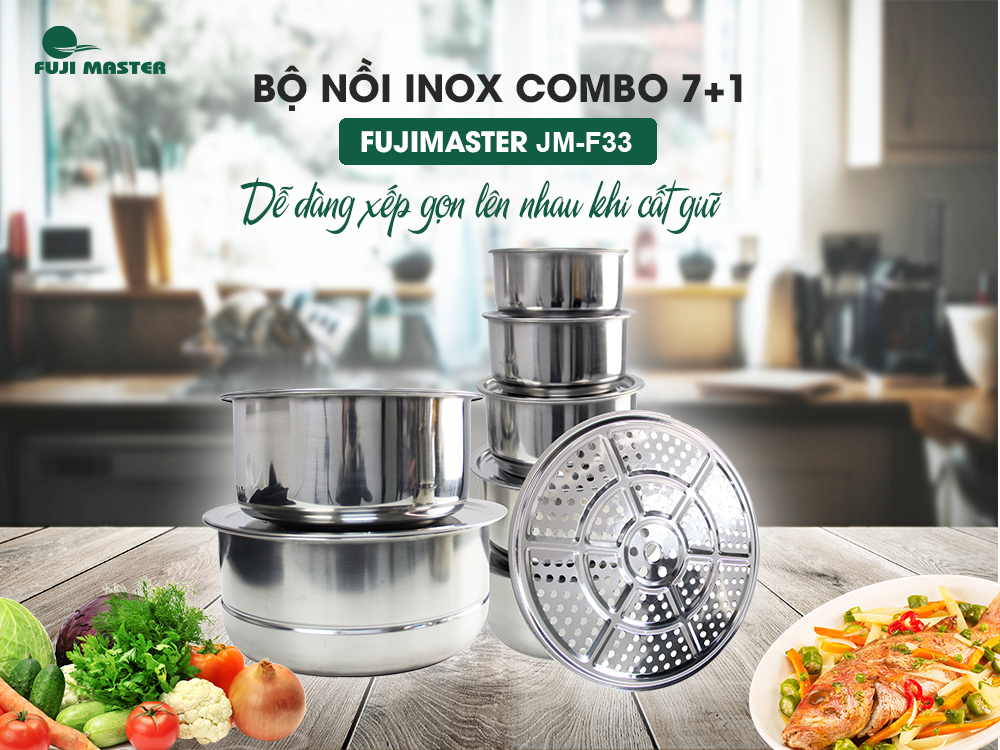 Bộ Nồi Inox 304 7 Món Cao Cấp Fuji Master JM-F33