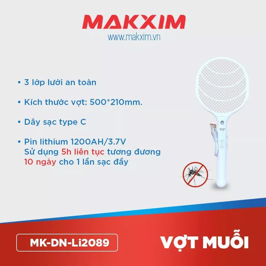Vợt Muỗi 3 Lớp Lưới Makxim MK-DN-LI2089