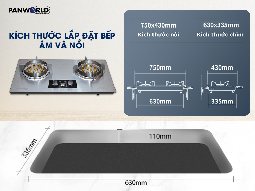 Bếp Gas Âm Hẹn Giờ Panworld PW-1422
