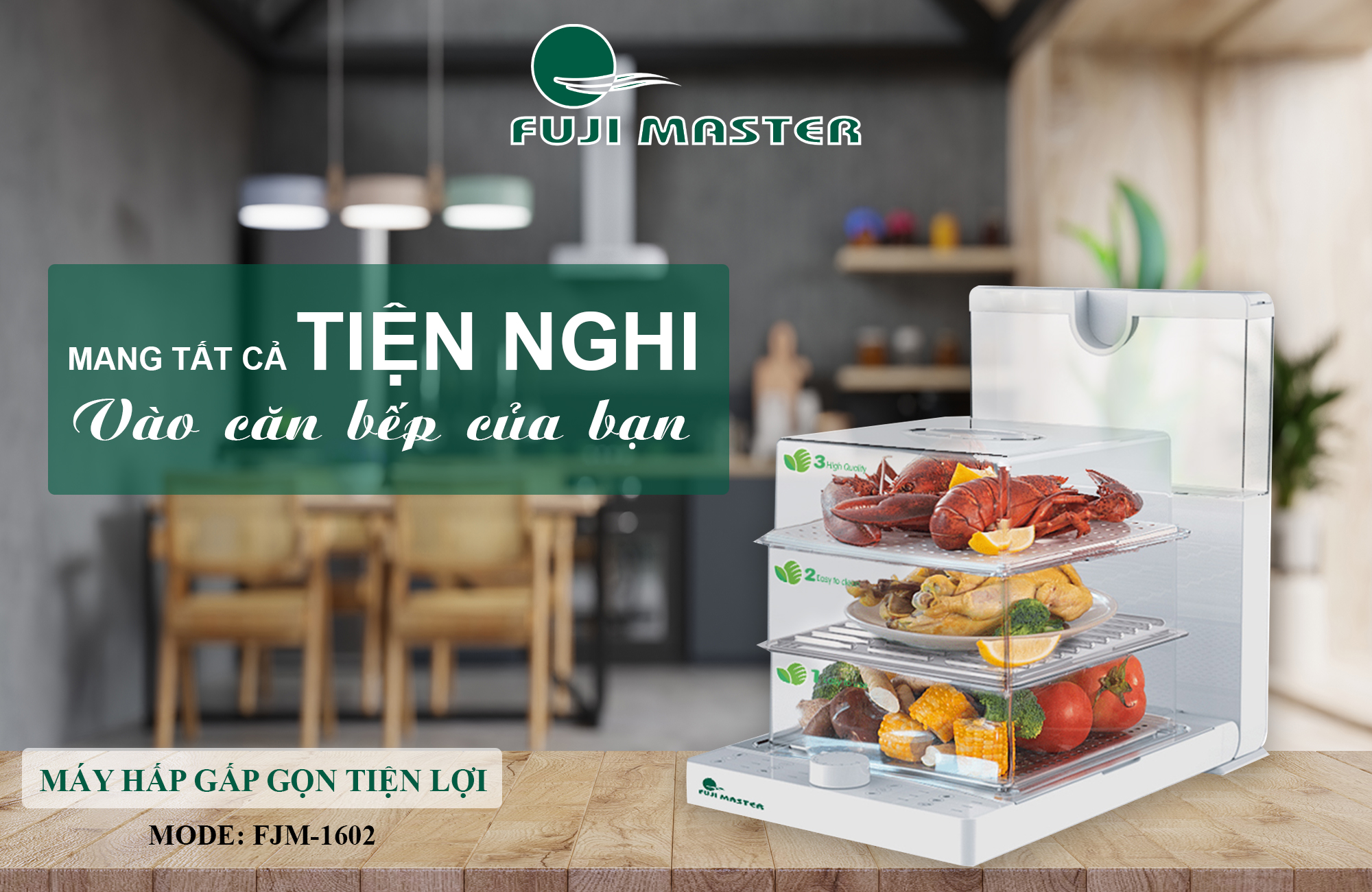 Máy hấp gấp gọn 3 tầng Fuji Master FJM-1604