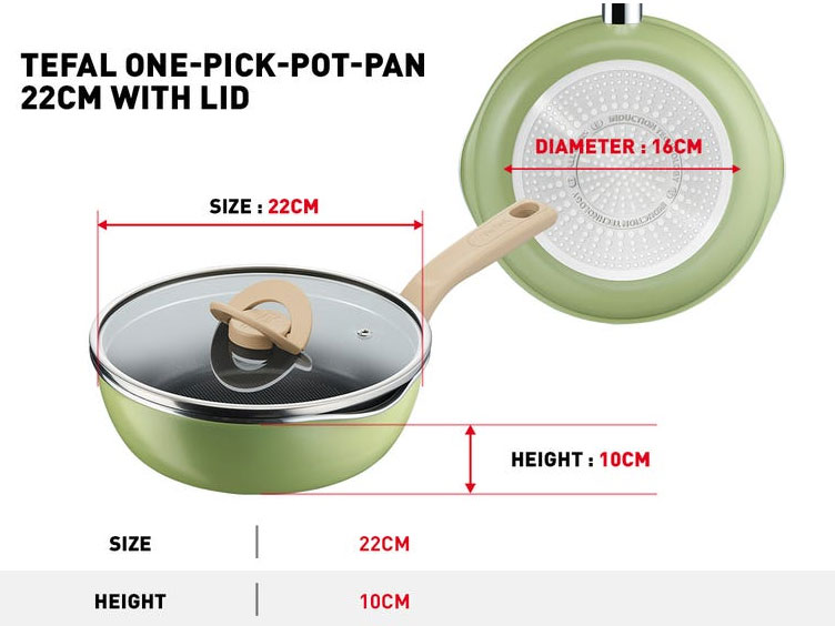 Chảo nồi có nắp Tefal đa năng 3 trong 1 G1652524 xanh bơ