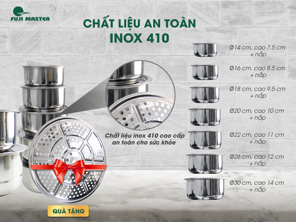 Bộ Nồi Inox 304 7 Món Cao Cấp Fuji Master JM-F33