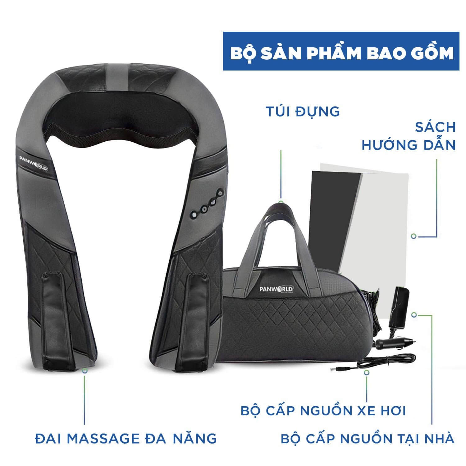 Đai Massage Toàn Thân Cổ Vai Gáy Có Nhiệt Hồng Ngoại Chất Liệu Da Cao Cấp  Panworld Thái Lan PW-1822 (Lỗi Da Nhẹ)