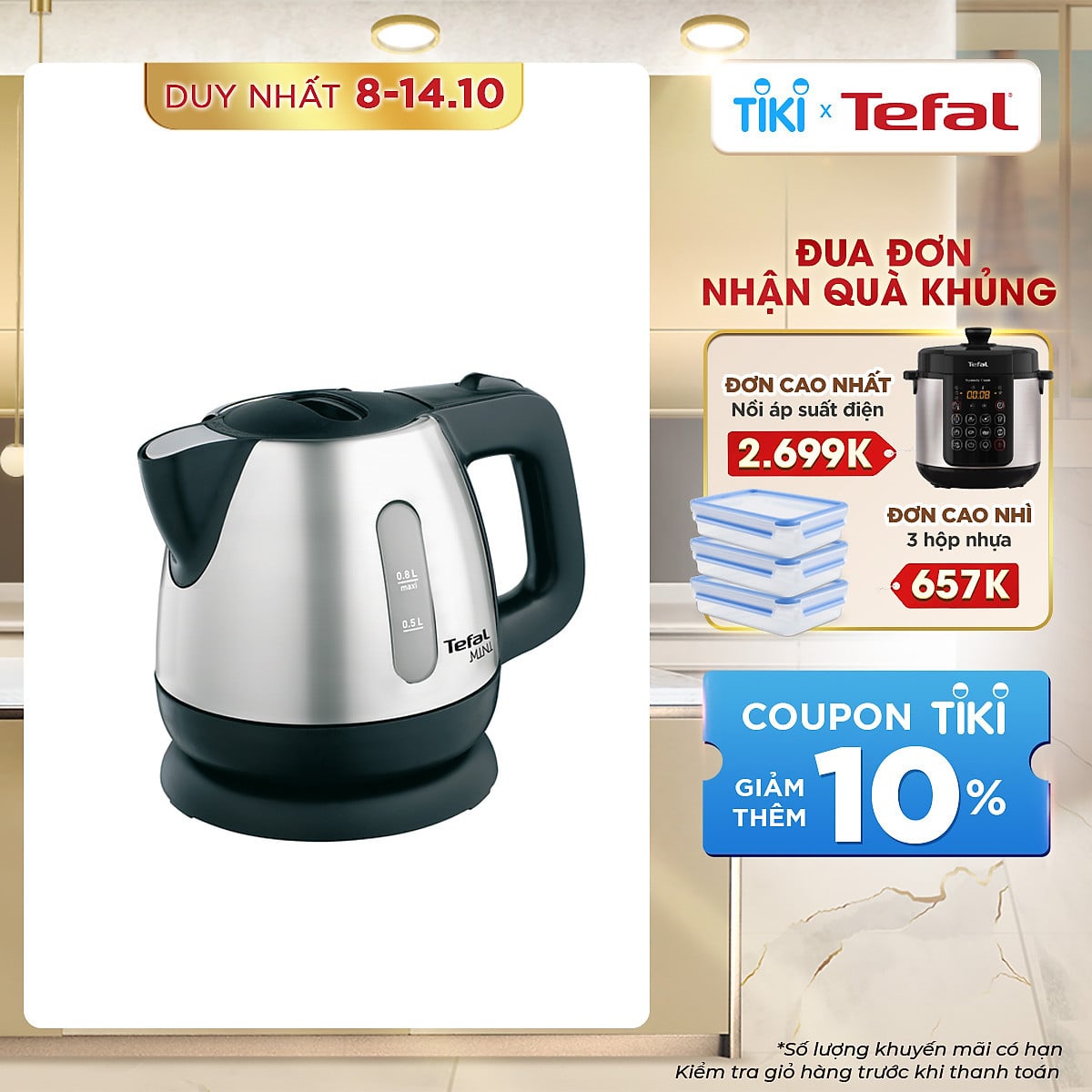Bình đun siêu tốc 0.8L Tefal BI81252A- Hàng chính hãng