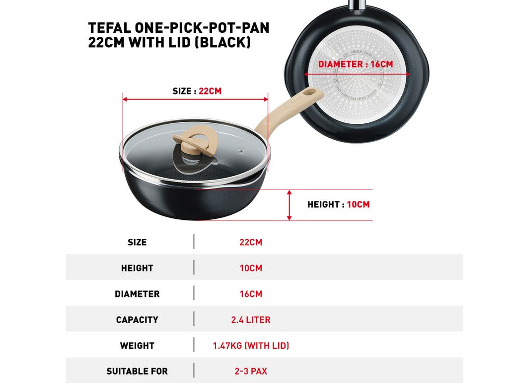 Chảo nồi có nắp Tefal đa năng 3 trong 1 G1662524 đen